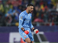 Gazzaniga of Girona FC celebrates a goal during the UEFA Champions League 2024/25 League Phase MD2 match between Girona FC and Feyenoord at...