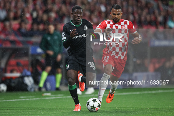 Ibrahim Osman of Feyenoord controls the ball while defended by Herrera of Girona FC during the UEFA Champions League 2024/25 League Phase MD...