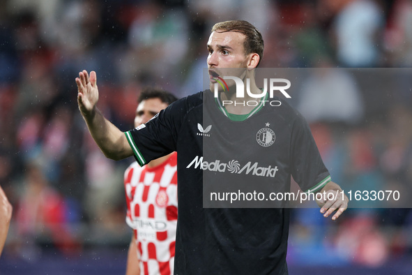 Thomas Beelen of Feyenoord participates in the UEFA Champions League 2024/25 League Phase MD2 match between Girona FC and Feyenoord at Estad...