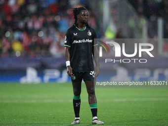 Jordan Lotomba of Feyenoord participates in the UEFA Champions League 2024/25 League Phase MD2 match between Girona FC and Feyenoord at Esta...