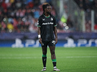 Jordan Lotomba of Feyenoord participates in the UEFA Champions League 2024/25 League Phase MD2 match between Girona FC and Feyenoord at Esta...