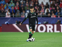 Inbeom Hwang of Feyenoord controls the ball during the UEFA Champions League 2024/25 League Phase MD2 match between Girona FC and Feyenoord...