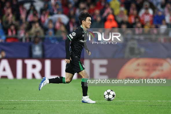 Inbeom Hwang of Feyenoord controls the ball during the UEFA Champions League 2024/25 League Phase MD2 match between Girona FC and Feyenoord...