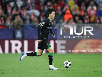 Inbeom Hwang of Feyenoord controls the ball during the UEFA Champions League 2024/25 League Phase MD2 match between Girona FC and Feyenoord...