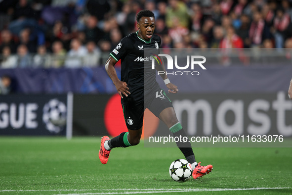 Antoni Milambo of Feyenoord controls the ball during the UEFA Champions League 2024/25 League Phase MD2 match between Girona FC and Feyenoor...