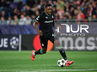 Antoni Milambo of Feyenoord controls the ball during the UEFA Champions League 2024/25 League Phase MD2 match between Girona FC and Feyenoor...