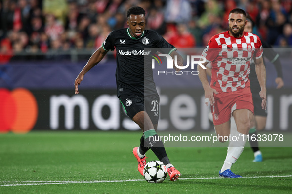 Antoni Milambo of Feyenoord controls the ball during the UEFA Champions League 2024/25 League Phase MD2 match between Girona FC and Feyenoor...