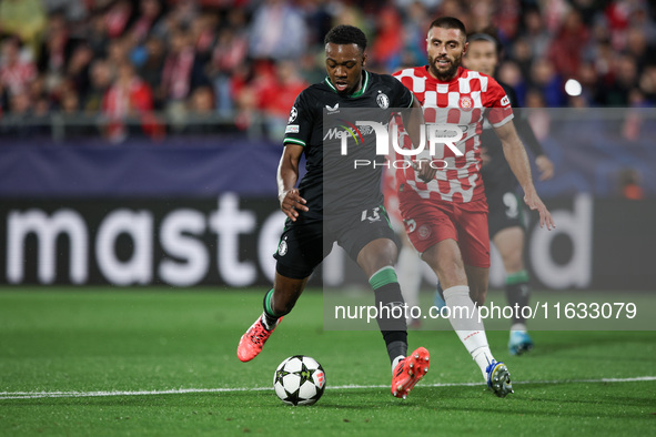 Antoni Milambo of Feyenoord controls the ball during the UEFA Champions League 2024/25 League Phase MD2 match between Girona FC and Feyenoor...