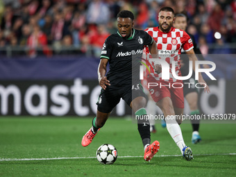 Antoni Milambo of Feyenoord controls the ball during the UEFA Champions League 2024/25 League Phase MD2 match between Girona FC and Feyenoor...