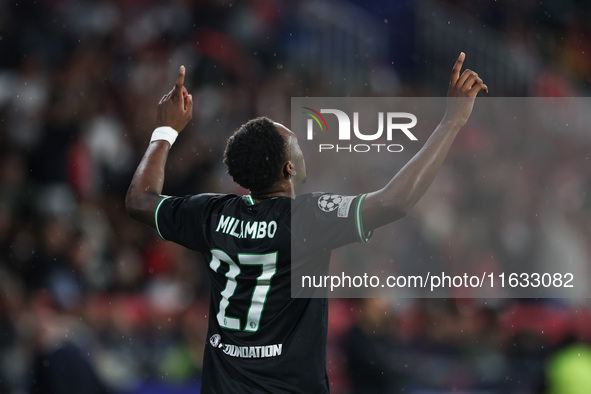 Antoni Milambo of Feyenoord celebrates after scoring a goal during the UEFA Champions League 2024/25 League Phase MD2 match between Girona F...