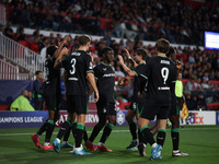 Antoni Milambo of Feyenoord celebrates after scoring a goal with his teammates during the UEFA Champions League 2024/25 League Phase MD2 mat...