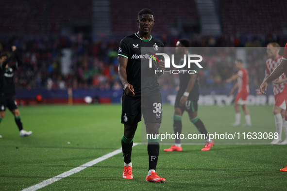 Ibrahim Osman of Feyenoord participates in the UEFA Champions League 2024/25 League Phase MD2 match between Girona FC and Feyenoord at Estad...