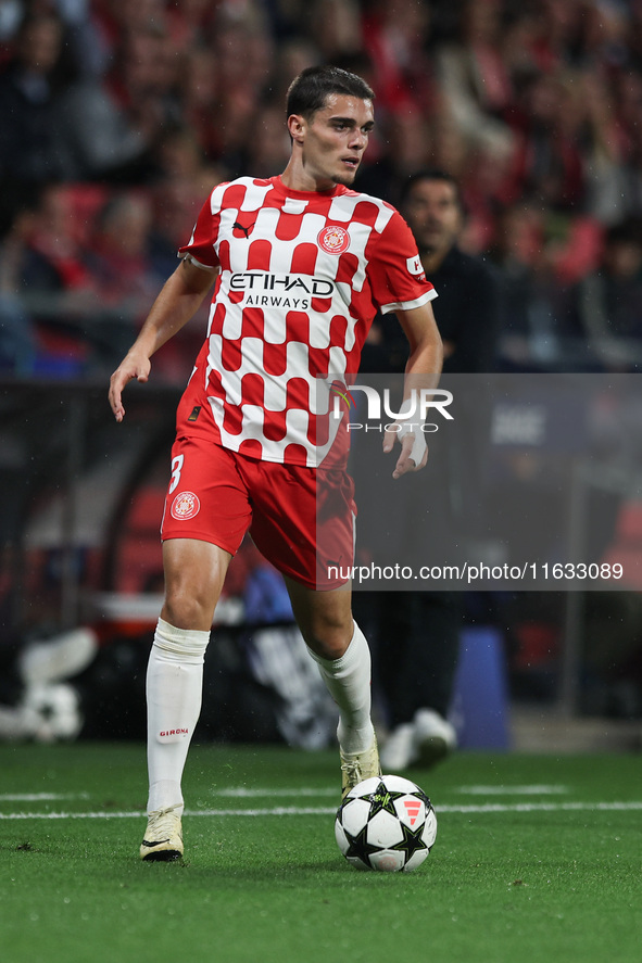 Miguel Gutierrez of Girona FC controls the ball during the UEFA Champions League 2024/25 League Phase MD2 match between Girona FC and Feyeno...