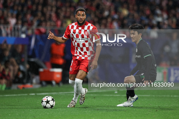 Danjuma of Girona FC controls the ball during the UEFA Champions League 2024/25 League Phase MD2 match between Girona FC and Feyenoord at Es...