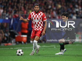 Danjuma of Girona FC controls the ball during the UEFA Champions League 2024/25 League Phase MD2 match between Girona FC and Feyenoord at Es...