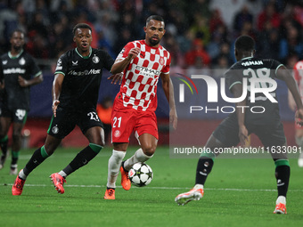 Herrera of Girona FC controls the ball during the UEFA Champions League 2024/25 League Phase MD2 match between Girona FC and Feyenoord at Es...