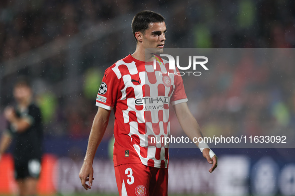 Miguel Gutierrez of Girona FC participates in the UEFA Champions League 2024/25 League Phase MD2 match between Girona FC and Feyenoord at Es...