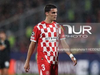 Miguel Gutierrez of Girona FC participates in the UEFA Champions League 2024/25 League Phase MD2 match between Girona FC and Feyenoord at Es...