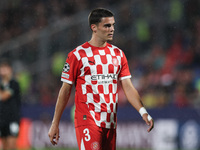 Miguel Gutierrez of Girona FC participates in the UEFA Champions League 2024/25 League Phase MD2 match between Girona FC and Feyenoord at Es...