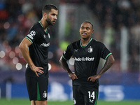 Igor Paixao of Feyenoord talks with David Hancko of Feyenoord during the UEFA Champions League 2024/25 League Phase MD2 match between Girona...