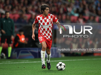 Bryan Gil of Girona FC controls the ball during the UEFA Champions League 2024/25 League Phase MD2 match between Girona FC and Feyenoord at...