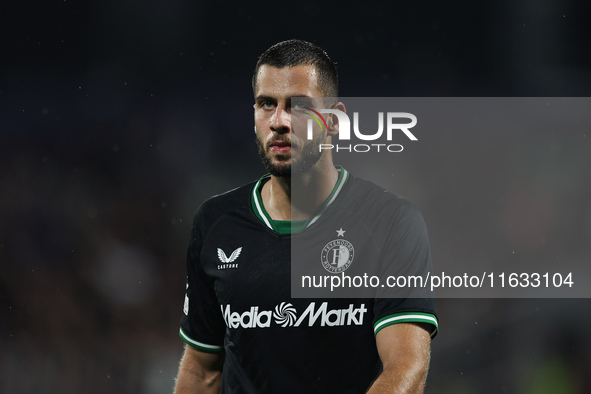 David Hancko of Feyenoord participates in the UEFA Champions League 2024/25 League Phase MD2 match between Girona FC and Feyenoord at Estadi...