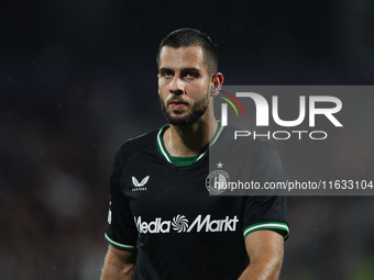 David Hancko of Feyenoord participates in the UEFA Champions League 2024/25 League Phase MD2 match between Girona FC and Feyenoord at Estadi...