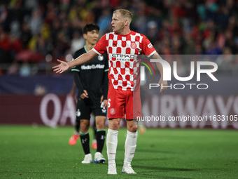 Van de Beek of Girona FC plays during the UEFA Champions League 2024/25 League Phase MD2 match between Girona FC and Feyenoord at Estadi Mon...