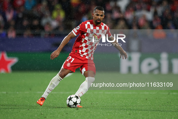 Herrera of Girona FC controls the ball during the UEFA Champions League 2024/25 League Phase MD2 match between Girona FC and Feyenoord at Es...