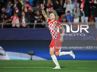 Van de Beek of Girona FC celebrates after scoring a goal during the UEFA Champions League 2024/25 League Phase MD2 match between Girona FC a...