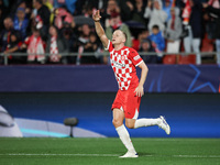 Van de Beek of Girona FC celebrates after scoring a goal during the UEFA Champions League 2024/25 League Phase MD2 match between Girona FC a...