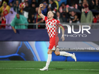 Van de Beek of Girona FC celebrates after scoring a goal during the UEFA Champions League 2024/25 League Phase MD2 match between Girona FC a...