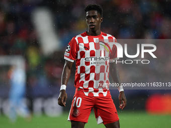 Asprilla of Girona FC participates in the UEFA Champions League 2024/25 League Phase MD2 match between Girona FC and Feyenoord at Estadi Mon...