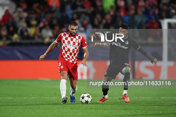 David Lopez of Girona FC controls the ball during the UEFA Champions League 2024/25 League Phase MD2 match between Girona FC and Feyenoord a...