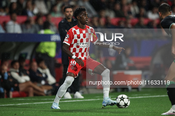 10 Asprilla of Girona FC controls the ball during the UEFA Champions League 2024/25 League Phase MD2 match between Girona FC and Feyenoord a...