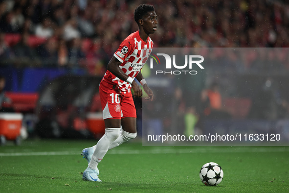 10 Asprilla of Girona FC controls the ball during the UEFA Champions League 2024/25 League Phase MD2 match between Girona FC and Feyenoord a...