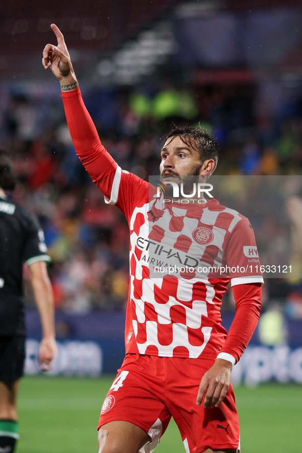 Portu of Girona FC plays during the UEFA Champions League 2024/25 League Phase MD2 match between Girona FC and Feyenoord at Estadi Montilivi...