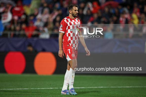 Stuani of Girona FC participates in the UEFA Champions League 2024/25 League Phase MD2 match between Girona FC and Feyenoord at Estadi Monti...