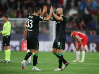 David Hancko of Feyenoord celebrates the victory with Gernot Trauner of Feyenoord during the UEFA Champions League 2024/25 League Phase MD2...