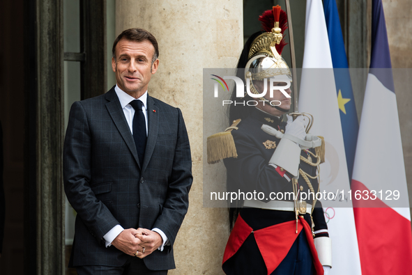 President of the French Republic Emmanuel Macron holds a bilateral meeting with Norodom Sihamoni, King of Cambodia, in Paris, France, on Oct...