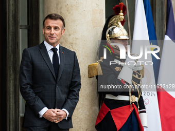 President of the French Republic Emmanuel Macron holds a bilateral meeting with Norodom Sihamoni, King of Cambodia, in Paris, France, on Oct...