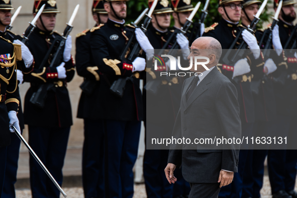 President of the French Republic Emmanuel Macron holds a bilateral meeting with Norodom Sihamoni, King of Cambodia, in Paris, France, on Oct...