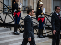 President of the French Republic Emmanuel Macron holds a bilateral meeting with Norodom Sihamoni, King of Cambodia, in Paris, France, on Oct...