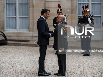 President of the French Republic Emmanuel Macron holds a bilateral meeting with Norodom Sihamoni, King of Cambodia, in Paris, France, on Oct...