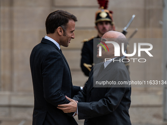 President of the French Republic Emmanuel Macron holds a bilateral meeting with Norodom Sihamoni, King of Cambodia, in Paris, France, on Oct...