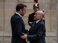 President of the French Republic Emmanuel Macron holds a bilateral meeting with Norodom Sihamoni, King of Cambodia, in Paris, France, on Oct...