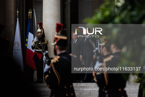 President of the French Republic Emmanuel Macron holds a bilateral meeting with Norodom Sihamoni, King of Cambodia, in Paris, France, on Oct...