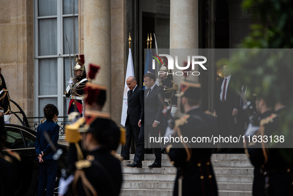 President of the French Republic Emmanuel Macron holds a bilateral meeting with Norodom Sihamoni, King of Cambodia, in Paris, France, on Oct...