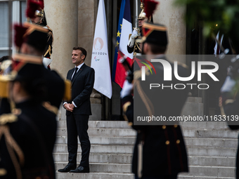 President of the French Republic Emmanuel Macron holds a bilateral meeting with Norodom Sihamoni, King of Cambodia, in Paris, France, on Oct...