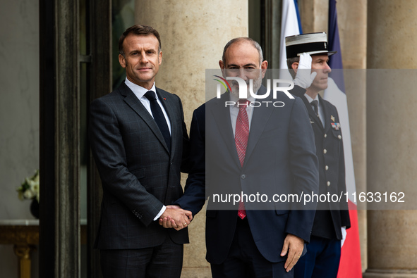 President of the French Republic Emmanuel Macron holds a bilateral meeting with Nikol Pachinian, Armenian Prime Minister, in Paris, France,...